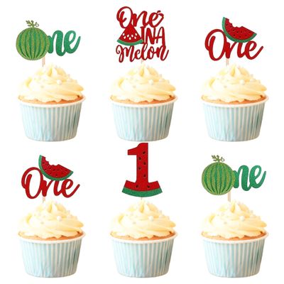 12-Piece Glittery Watermelon "One" Cupcake Toppers - Fruit Theme Cake Picks for 1st Birthday & Summer Party Desserts