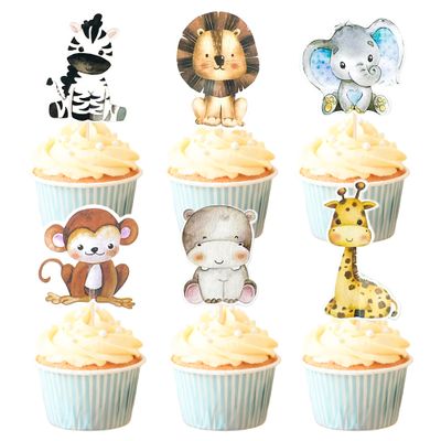 12 PCS Jungle Animals Cupcake Toppers Lion Monkey Zebra Hippo Giraffe Elephant Cupcake Picks for Zoo Animals Theme Baby Shower Kids Birthday Party Cupcake Decorations Supplies