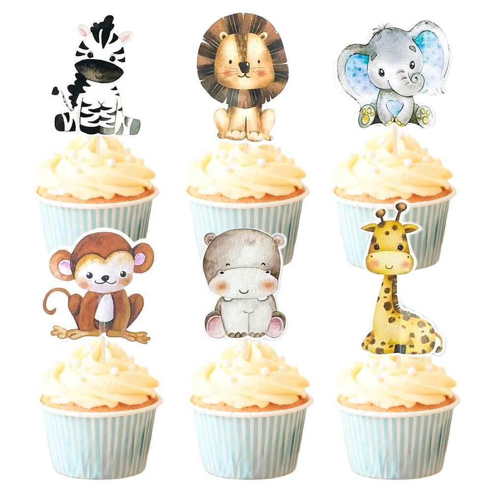 12 PCS Jungle Animals Cupcake Toppers Lion Monkey Zebra Hippo Giraffe Elephant Cupcake Picks for Zoo Animals Theme Baby Shower Kids Birthday Party Cupcake Decorations Supplies