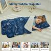DuShow Toddler Nap Mat with Removable Pillow and Minky Fleece Blanket,Extra Large Rolled Napping Mat,Slumber Bags for Boys,Kids Sleeping Mat for Daycare,Preschool Kindergarten,Navy Blue,Space view 2