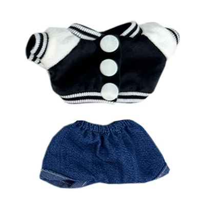 niannyyhouse Baseball Jacket and Jeans Doll Clothes Set, 15-17cm Plush Animal Accessories, Stuffed Toy Dress Up Outfit (Black)