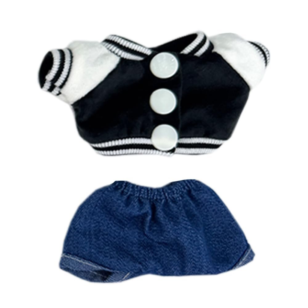 niannyyhouse Baseball Jacket and Jeans Doll Clothes Set, 15-17cm Plush Animal Accessories, Stuffed Toy Dress Up Outfit (Black)
