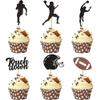 12 PCS Rugby Ball Cupcake Topper Glitter Rugby Ball Players Cupcake Picks for Sports Theme Kids Birthday Party Celebration Decorations Supplies view 1