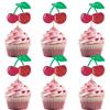 12 PCS Cherry Cupcake Toppers Red Glitter Cherry Cupcake Decoration for Fruit Theme Party Kids Birthday Parties Decorations Supplies view 1