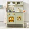 Tiny Land Play Kitchen for Kids, Wooden Farmhouse Kitchen Playset Chef Pretend Play Set for Toddlers w/Real Lights & Sounds, Toys Kitchen with 18 Pcs Toy Food & Cookware Accessories, Sage Green view 1