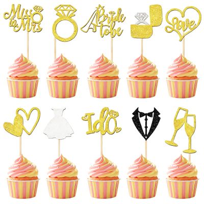 10 PCS Wedding Cupcake Toppers Glitter Groom and Bride Cupcake Picks for Bridal Shower Wedding Engagement Party Celebration Decoration Supplies