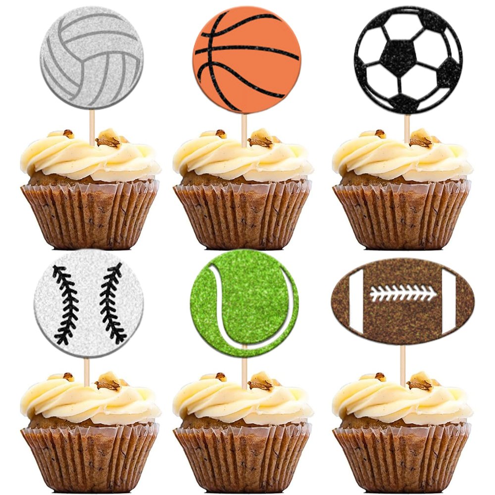 12 PCS Sports Cupcake Toppers Ball Games Theme Cupcake Decoration for Baby Shower Sports Theme Birthday Party Cupcake Decorations Supplies
