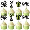 12 PCS One Soccer Ball Cupcake Toppers with Jersey Trophy Shape Cupcake Picks for Sports Themed Baby Shower Kids 1st Birthday Party Decorations Supplies view 1