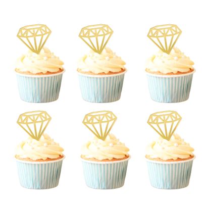 10 PCS Diamond Cupcake Toppers Gold Acrylic Diamond Shape Cupcake Decoration for Celebrations Wedding Engagement Anniversary Party Cupcake Decoration Supplies