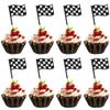 12 PCS Black White Checkered Racing Flag Cupcake Toppers Glitter Cupcake Picks for Racing Car Themed Birthday Party Decorations view 1