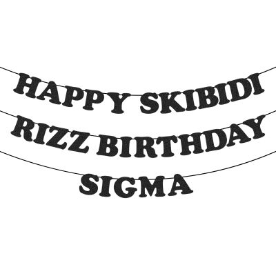 Happy Skibidi RIZZ Birthday Sigma Funny Banner, Skibidi Party Banner for Wall, Pre-Strung Funny Birthday Decorations for Teens, Zoomer Gen Z Slang Party Supplies