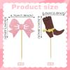 12 PCS Cowboy Cupcake Toppers - Pink Glitter Bow and Brown Cowboy Boots Cupcake Picks for Western Cowboy Theme Party Baby Shower Birthday Party Decorations Supplies view 4