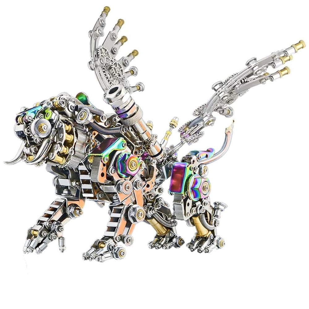 3D Metal Puzzle Model Kit, 700Pcs 3D Steampunk DIY Building Bengal Tiger Model with LED Lights & Detachable Wings, Unique Desk Creative Art Decorations Gift for Adults