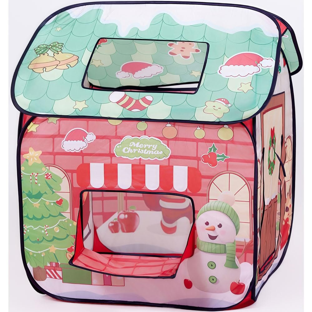 Christmas Pop Up Play Tent for Kids - Santa Snowflake Indoor Outdoor Playhouse with Carry Bag, Easy 30 Second Setup, Foldable Gift for Toddlers Boys Girls Ages 3 4 5 6 7 8