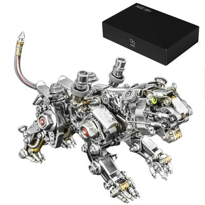 3D Metal Puzzle Model Kit, 650Pcs 3D Steampunk DIY Building Smilodon Tiger Model with LED Lights, Unique Desk Creative Art Decorations Gift for Adults