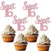 12 Pcs Pink Glitter Sweet 16 Cupcake Topper Number 16 Cupcake Toppers Cheer to 16 Cupcake Decoration 16th Cake Decor for Kids Wedding Anniversary Party Decorations view 1
