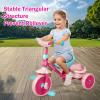 CHEERWAY Tricycle for 3-5 Year Olds, Toddler Trike, Outdoor and Indoor Riding Toy, Low-Height Seat Design, EVA Wheels, Kids Trike with Safety Cloth Sleeve, Gift for Boys and Girls (Pink) view 2