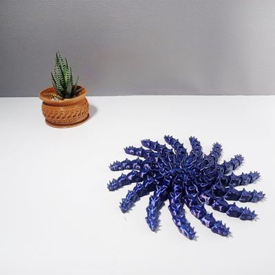 3D Printed Flexible Crown Thorn Starfish Toy  Articulated Ocean, Fidget Toy & Collectible  Colors Dark Blue, Small: 140mm x 140mm x 18mm (When Spread)