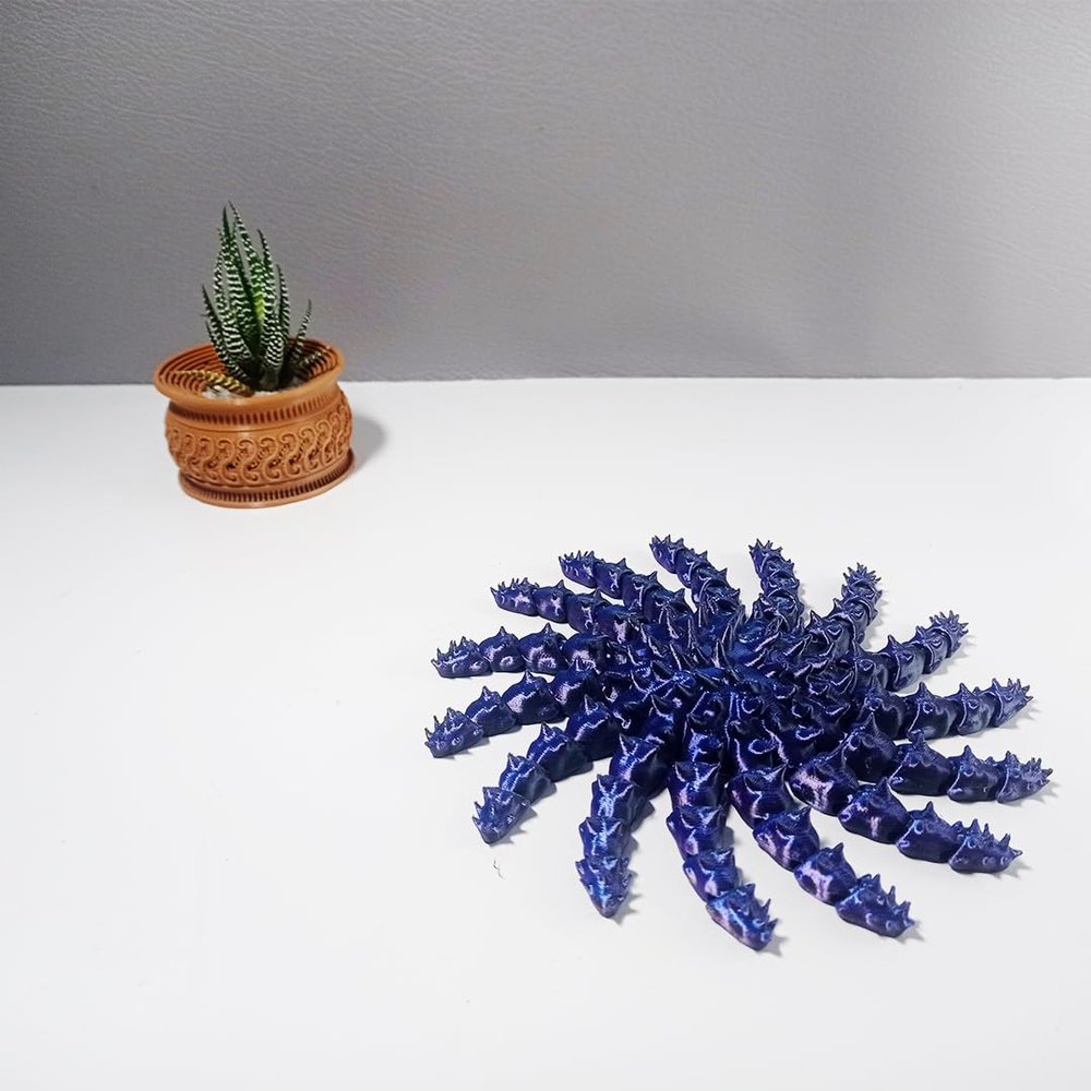 3D Printed Flexible Crown Thorn Starfish Toy  Articulated Ocean, Fidget Toy & Collectible  Colors Dark Blue, Small: 140mm x 140mm x 18mm (When Spread)