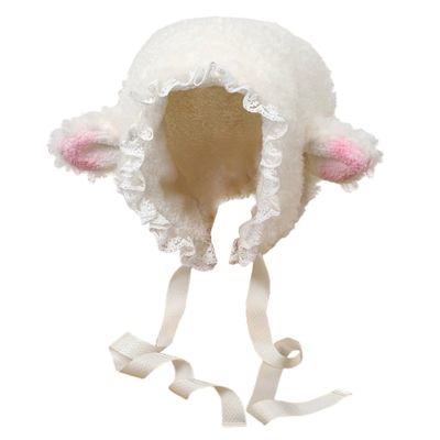 AZIDWERYQ Lamb Hat for Girls, Cute Cartoon Sheep Hat with Strap Y2k Beanie Winter Headwear Cosplay Photo Props Party Supplies