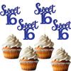 12 Pcs Blue Glitter Sweet 16 Cupcake Topper Number 16 Cupcake Toppers 16th Birthday Cupcake Decoration 16th Cake Decor for Kids Wedding Anniversary Party Decorations view 1