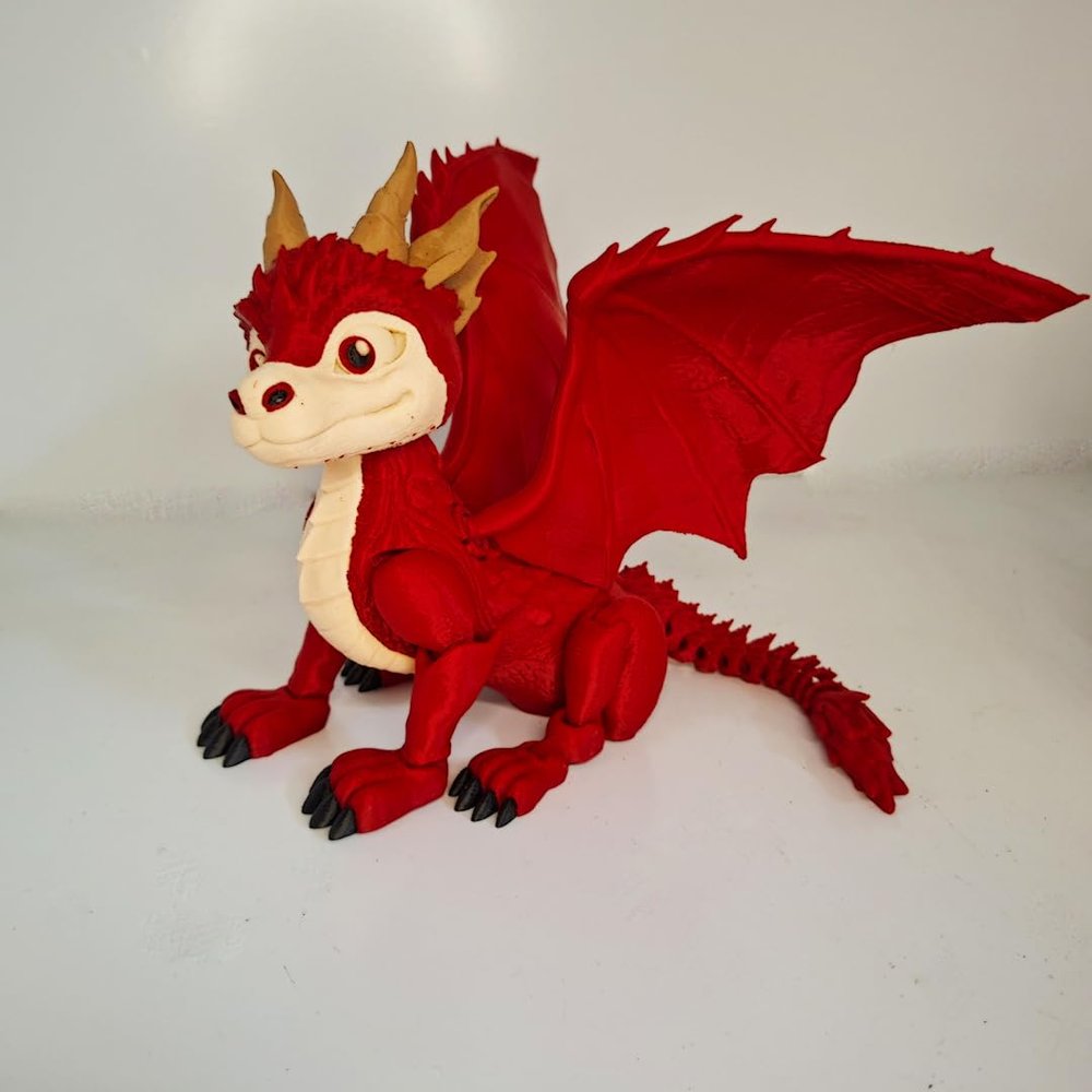 3D Printed Flexible Winged Dragon Toy Articulated Sitting Dragon with Movable Wings Collectible Flexible Dragon Figure (Silver, Small: 190mm (Length))