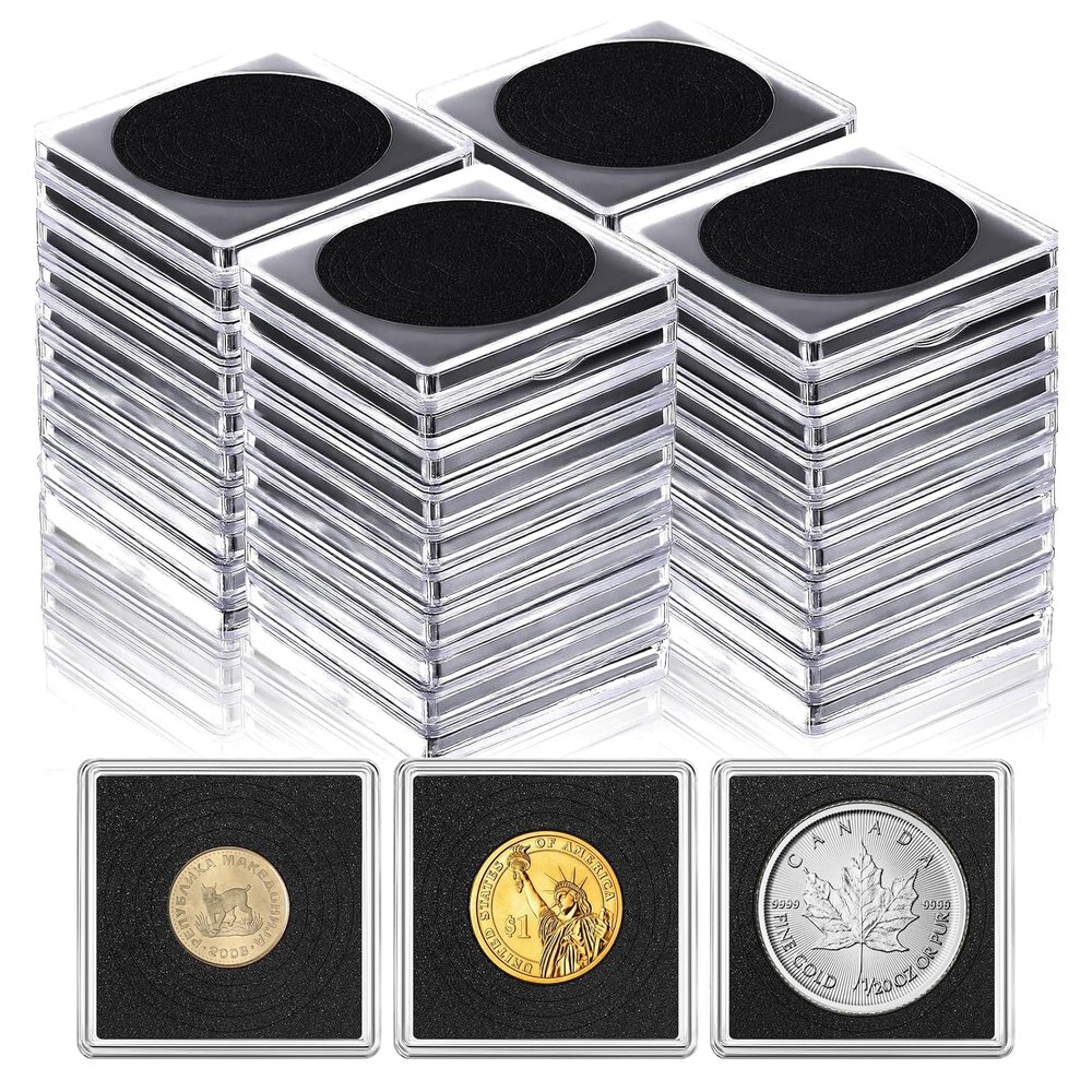 50 Pcs Acrylic Coin Holders with 8-Size Foam Liners (0.69" to 1.57"), Adjustable Coin Storage Case for Commemorative Coins and Collectibles Professional Coin Collection Display Protection