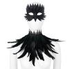 Gothic Black Crow Mask with Feather Shawl,Halloween Raven Feathers Costume for Role-Play Party,Christmas,Masquerad (Black) view 2