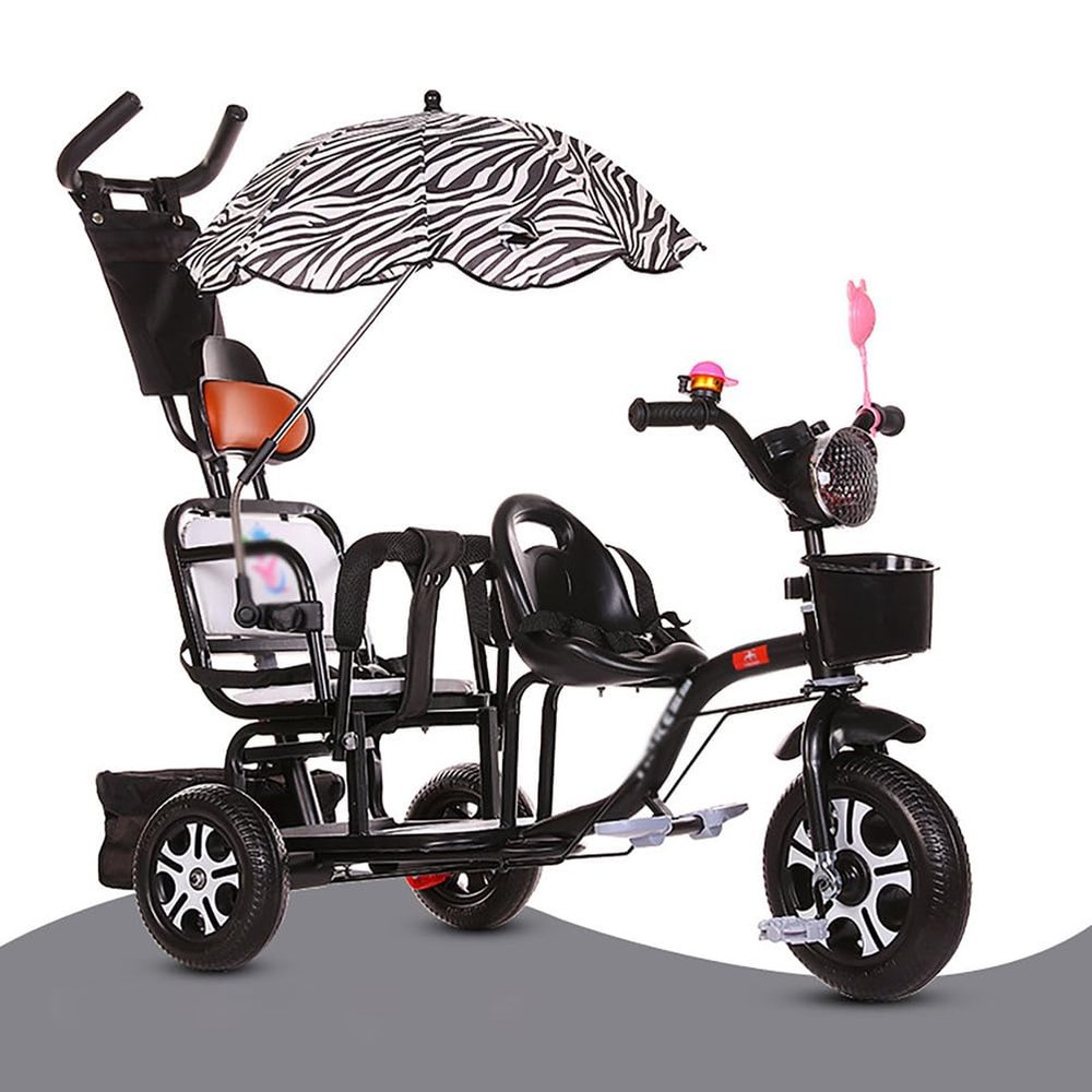 Black,Style 3,Children Tricycle Double Twin Stroller Two-Seater Bicycle Baby Big Cart Perfect for Family Outings & Walks,Rugged Steel Frame & Adjustable Features