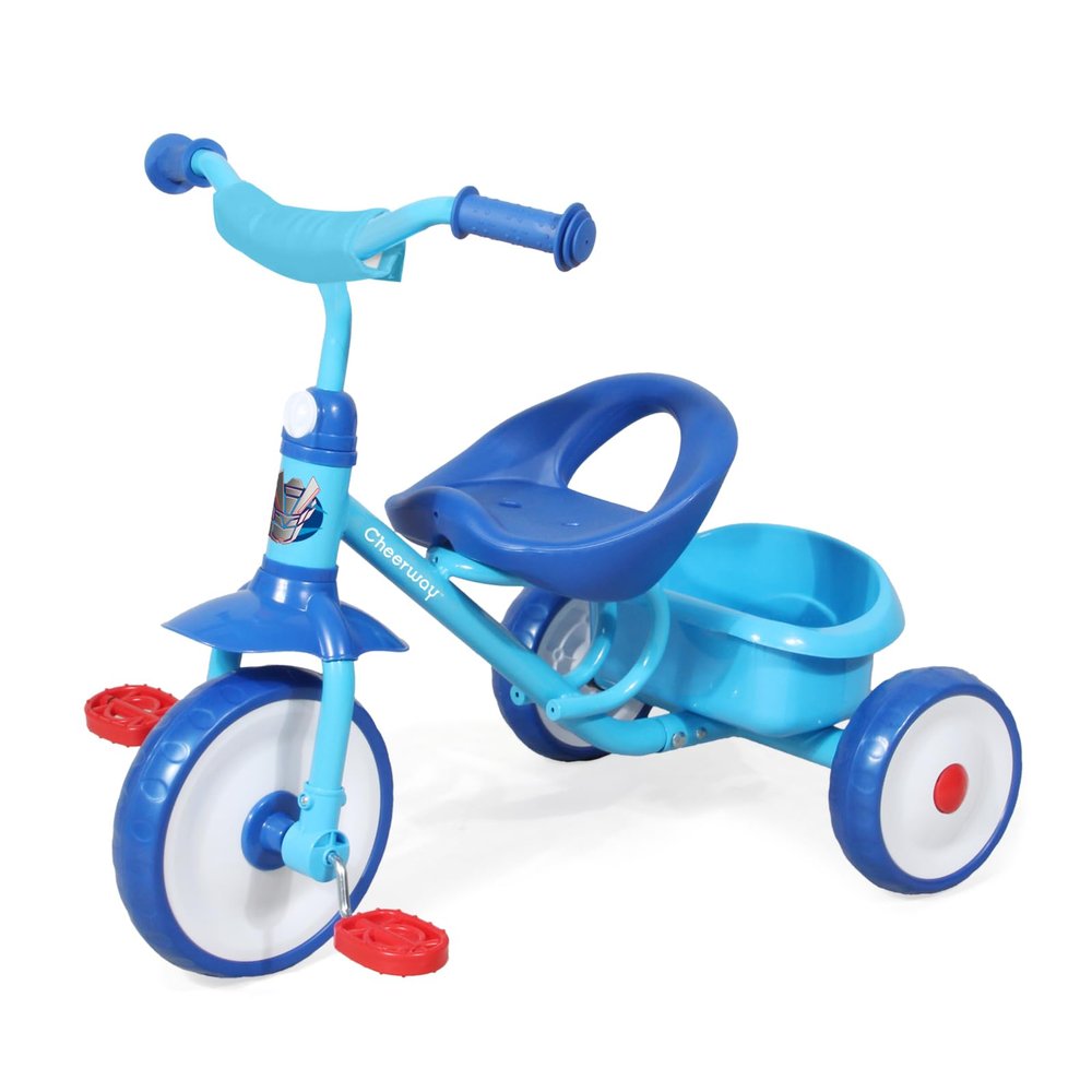 CHEERWAY Tricycle for 3-5 Year Olds, Toddler Trike, Outdoor and Indoor Riding Toy, Low-Height Seat Design, EVA Wheels, Kids Trike with Safety Cloth Sleeve, Gift for Boys and Girls (Blue)