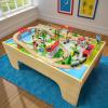 Wooden Train Set & Table for Toddlers, Reversible Activity Table with Storage Drawer, Compatible with Thomas, Birthday Gift for Kids Ages 3-7 view 1