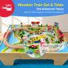 Wooden Train Set & Table for Toddlers, Reversible Activity Table with Storage Drawer, Compatible with Thomas, Birthday Gift for Kids Ages 3-7 view 2