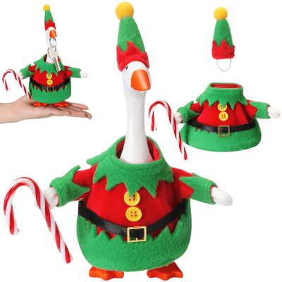Abbylike Winter Mini Desk Goose Outfit 7 Inch Magnetic Silly Goose Statue Holiday Decor Gifts for Winter Christmas Holiday Magnetic Duck Statue Table Desk Key Holder Decor(Elf Outfit)