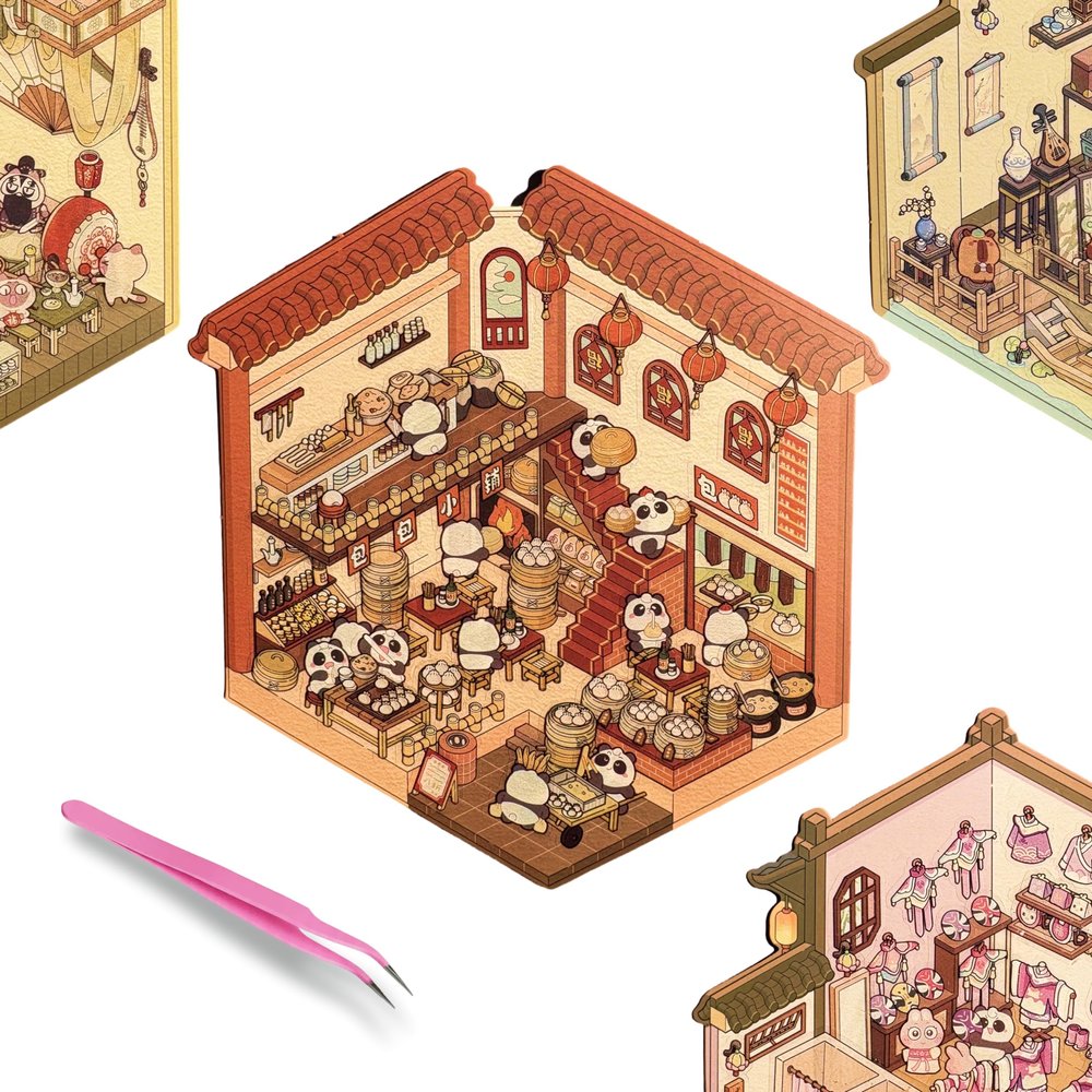 3D Sticker Therapy Scene for Adults & Kids, Detailed Cozy Room Stickers, DIY Sticker Scenes Kit with Tweezer for Relaxing & Fun, Cute Korean Style Isometric Miniature House & Room Sets