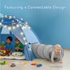AFUNX Kids Play Tent, Space Theme Tent with Star String Lights, 70" x 45" x 43" Blue Foldable Playhouse for Boys and Girls, Extra Large House for Imaginative Play,Tunnel Port view 4