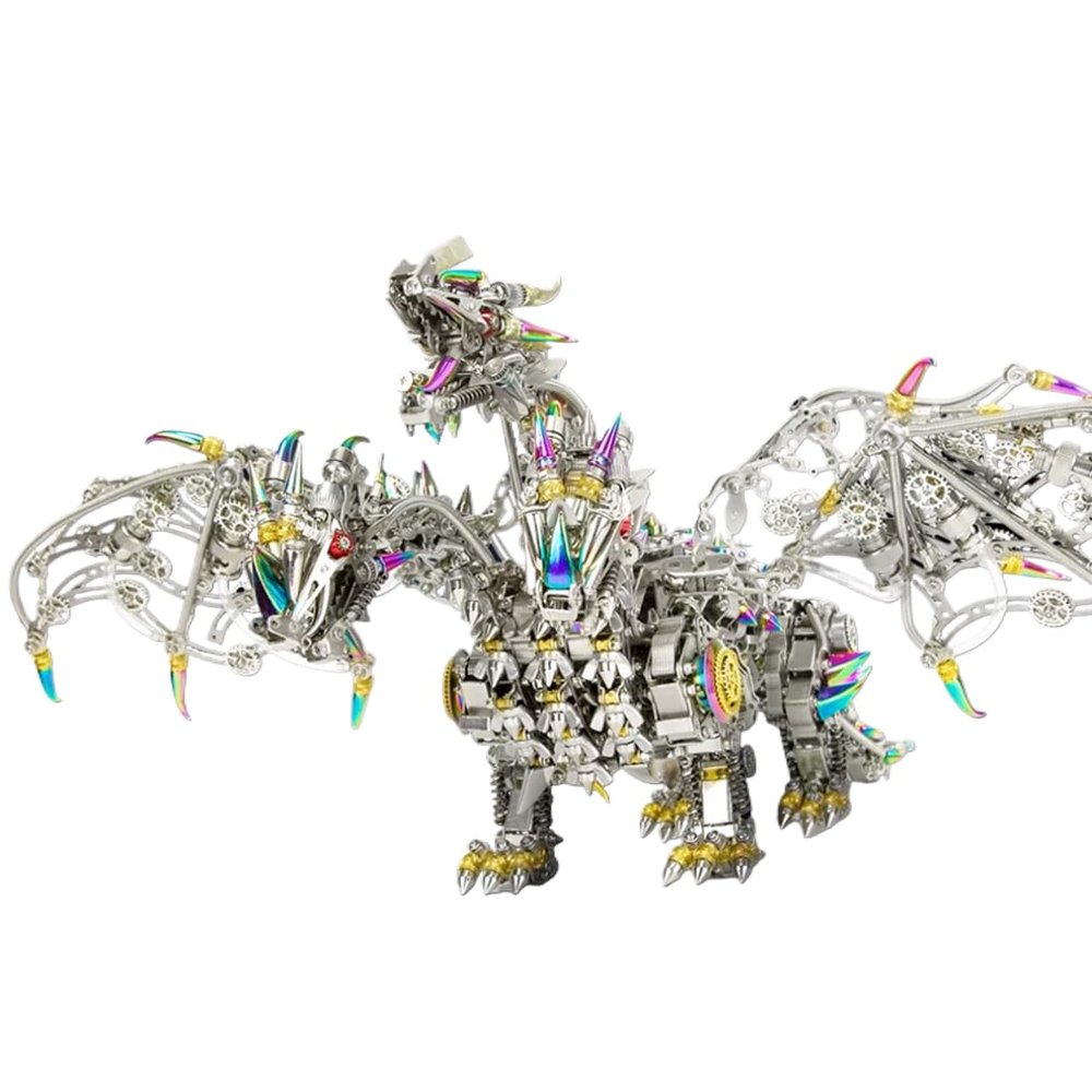 3D Metal Puzzle Three-Headed Dragon 2900PCS  Challenging DIY Steampunk Mechanical Mythical Beast Model Kit, Assembly Collectible Desk Art Gift for Adults