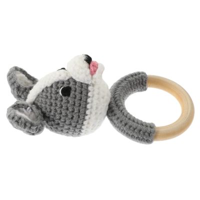 Gogogmee Natural Cartoon Hand Rattle Easy-Grip Knitting Dog Design Safe Smooth Edges for Newborns Sensory Play Gift for Christmas and Birthday