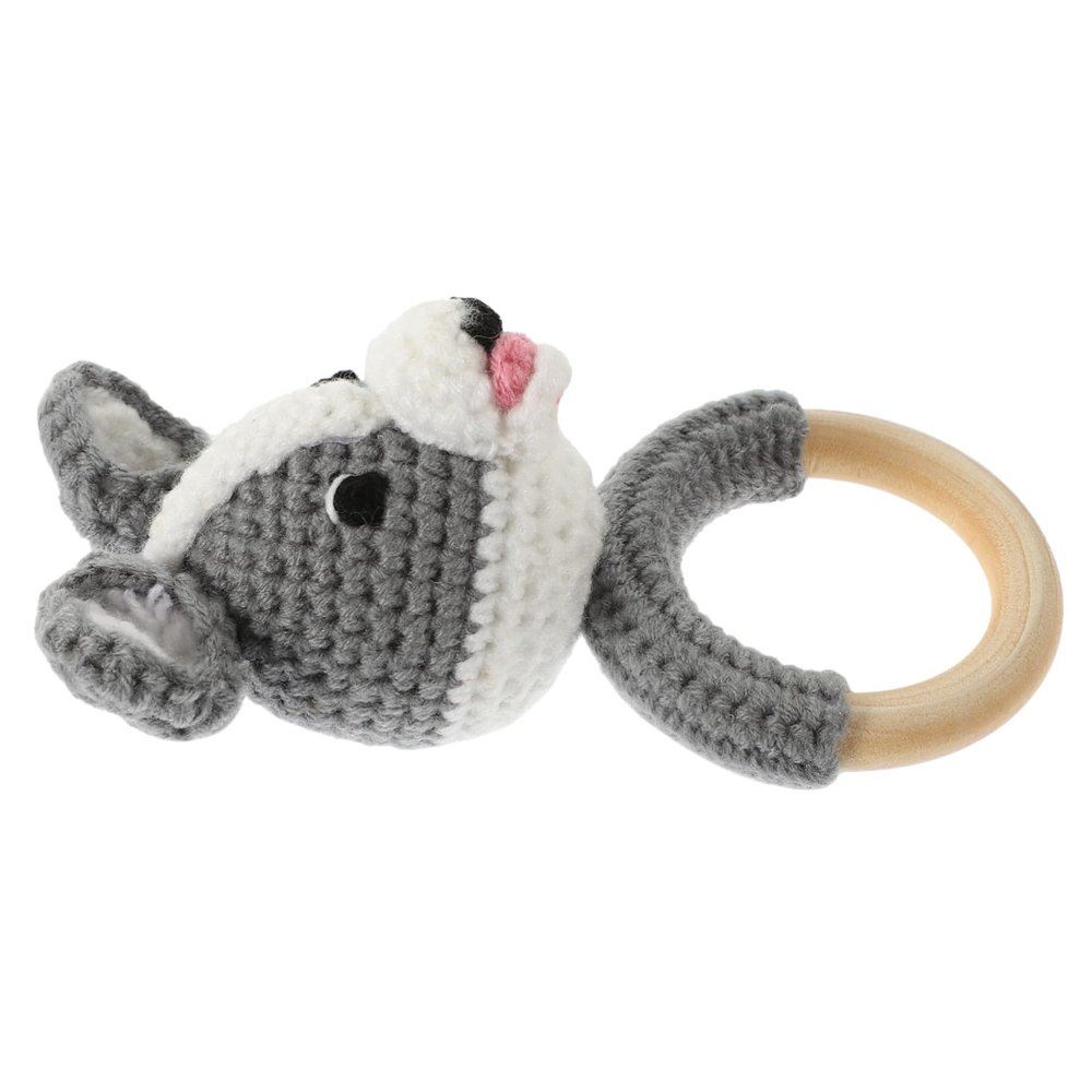 Gogogmee Natural Cartoon Hand Rattle Easy-Grip Knitting Dog Design Safe Smooth Edges for Newborns Sensory Play Gift for Christmas and Birthday