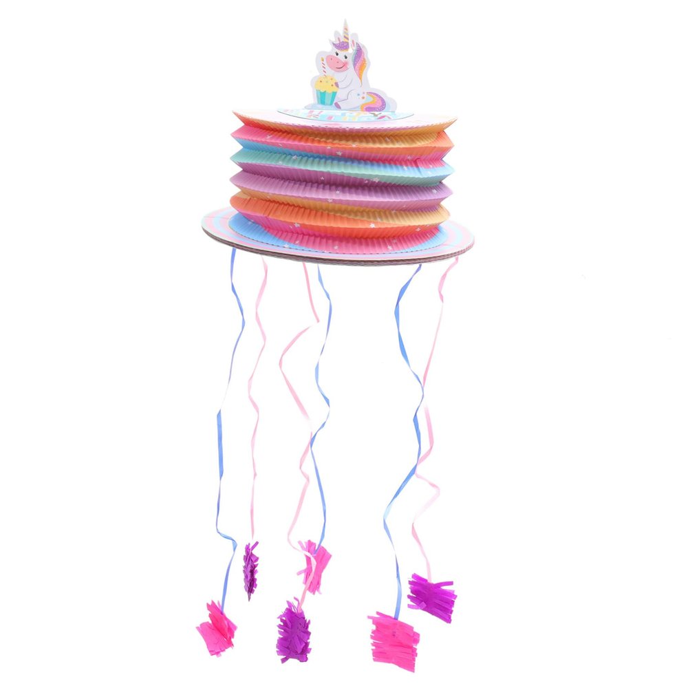 BRIGHTFUFU Small Unicorn Pull String Piata for Party Festival Decoration Handmade Lantern Style Filled with Candy and Fun Carnival Game for Adults