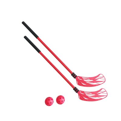 2 Pack Youth Hockey Stick and Ball Set for Indoor Play, Red