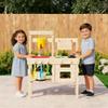 Outdoor Play Kitchen for Kids, Mud Kitchen with Water Faucet, Dual-Sided Chalkboard, Storage Shelves, Cups, Removable Sink, and Pretend Stove  Backyard Toddler Playset for Boys and Girls view 2