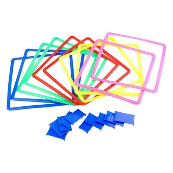 10 Pieces Hopscotch Game Set, Portable Backyard Exercise Agility Ladder for Kids Fitness Party Teens Outdoor Garden Play- Square