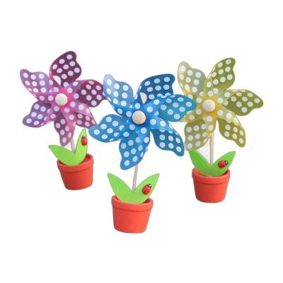 3Pcs Colorful Pinwheels with Flowerpots Small Windmills Desktops Wind Spinner Decorations Ornament Photo Props Pinwheels Desktops Ornament
