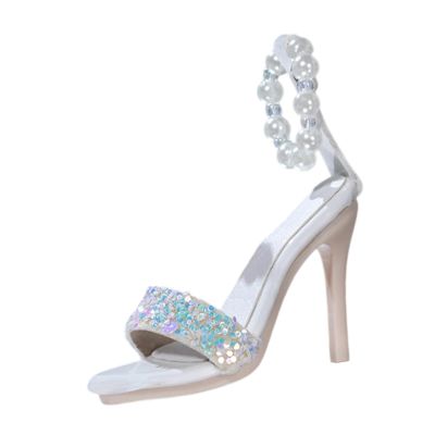 1:4 Doll Shoes Women's High Heeled Sandals, Trendy Fashion Mini Doll Costume for Female Action Figure- White
