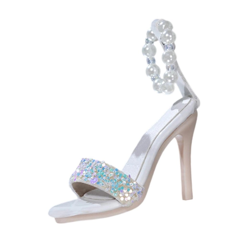 1:4 Doll Shoes Women's High Heeled Sandals, Trendy Fashion Mini Doll Costume for Female Action Figure- White