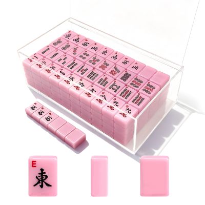 American Mahjong Tiles Set,166 Tiles Game with Acrylic Storage Case,Mahjong Game Set for Adults & Beginners for Game Nights & Easy Storage, Pink