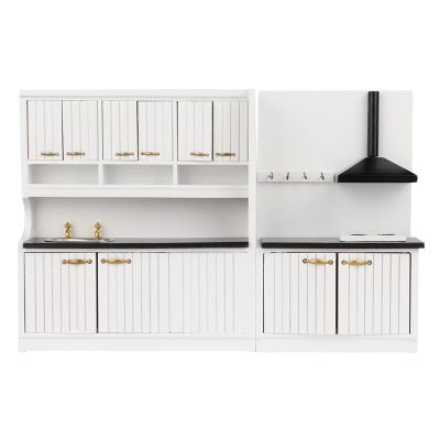 2PCS Wooden Cupboard for Doll House, 112: Scale Furniture, Fashionable Cabinet with Washbasin and Ventilator, Wooden Doll House Accessory for and Collectors
