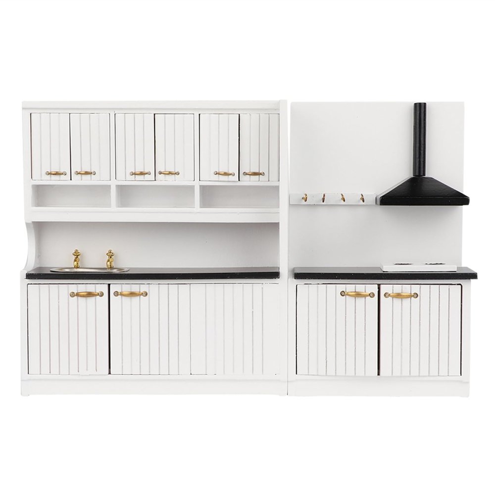 2PCS Wooden Cupboard for Doll House, 112: Scale Furniture, Fashionable Cabinet with Washbasin and Ventilator, Wooden Doll House Accessory for and Collectors