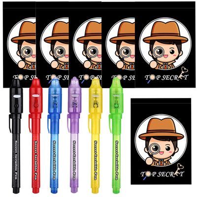 SCStyle 12 Pcs Party Favors | 6 Invisible Ink Pen and 6 Mini Notepads Spy Pen with UV Light Birthday Party,Writing Secret Information Easter Day Halloween Christmas Party Bag Gifts for Students
