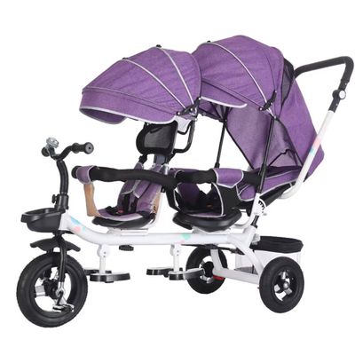 iumLeap Tandem Stroller with Canopy,Dual Way Push Tricycle with Swivel seat,Parent Push Trike with Push Handle,tiltable backrest,Rear Wheel with Brakes,Rubber Wheel, Purple